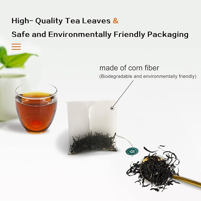 RIANTEA Organic Black Tea Bags - Low Caffeine, Cold & Hot Brew, Premium Quality from Award-Winning Plantation, Non-GMO, Biodegradable, Unsweetened, 100% Natural