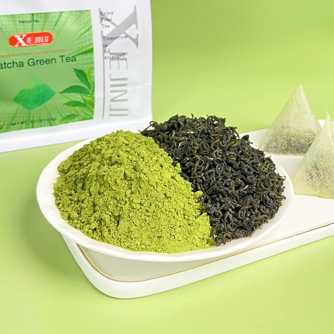 XIEJINJI Matcha Green Tea Bags - 3.2g x 40 Count, Finely Milled Matcha Powder Blended with Refreshing Green Tea, 100% Natural, No Additives - Perfect for Hot Brewing or Cold Brew