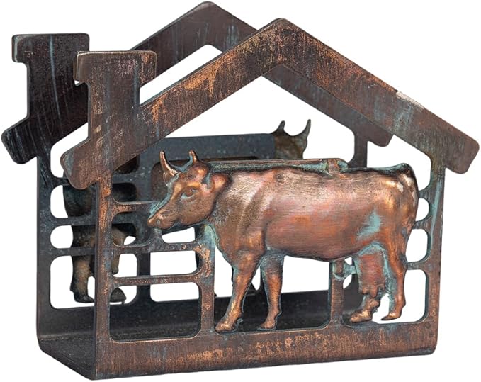 Farmhouse Napkin Holder for Table, Rustic Metal Cow Decorative Napkin Holder for Paper Napkins, Antique Paper Towel Napkin Dispenser, Vertical Napkin Table Decor for Home Kitchen Coffee Shop Bar
