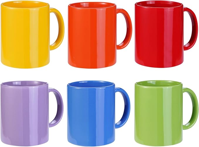 Multi-Coloured Ceramic Mugs Set of 6-11.2 oz / 330ml-Coffee Mugs-Cappuccino-Tea Cups- Hot Chocolate Cups (Warm color, Large)