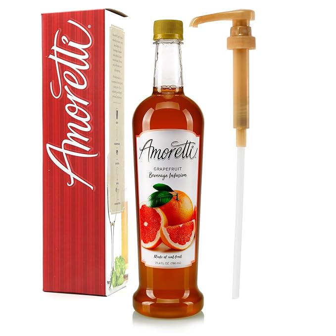 Amoretti - Grapefruit Beverage Infusion, 94 Servings Per Bottle (750 ml) - Drink Mix & Water Enhancer with Pump for Flavoring Cocktails, Waters, Teas, and other Beverages, Preservative Free