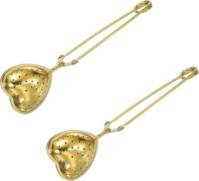 uxcell 2 Pcs Tea Infuser, Stainless Steel Loose Leaf Tea Infuser Filter for Cup and Teapot, Long Handle Tea Steeper Strainers for Tearoom Office Home, Heart shaped, Gold