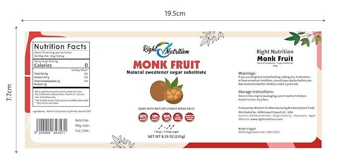 Right Nutrition Monk Fruit Sweetener With Erythritol, White Sugar Substitute From Monk Fruit Extract, Classic White Sugar Replacement for Baking, Coffee & Tea, Gluten Free, Low Carb, Non GMO, Keto.