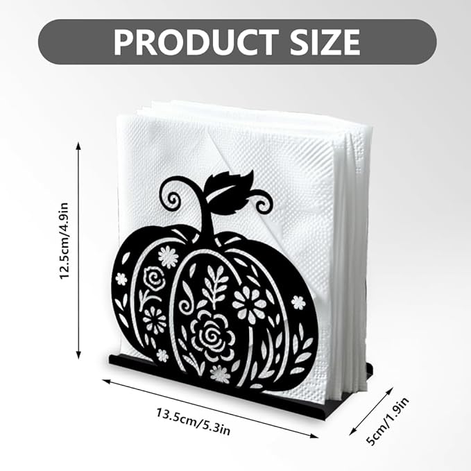 Pumpkin Flower Decorative Black Metal Napkin Holder for Table, 5.3" x 4.9" x 1.9" Fall Thanksgiving Standing Napkin Holder for Home Kitchen Restaurant Picnic Party Coffee Bar Dining Room