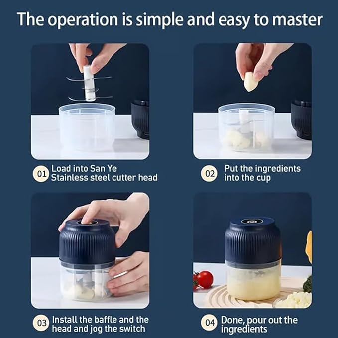 2026 New Electric Garlic Chopper, Mini Portable Veggie Chopper with 304 Stainless Steel Blades, 300ML Rechargeable Food Processor Cordless, for Mashing Onion Garlic Chili Ginger Fruits (2*Mixed)