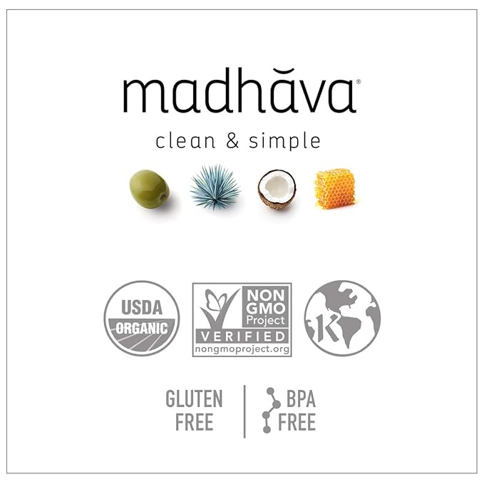 MADHAVA Organic Amber Honey, Unfiltered, Honey Bear (Pack of 6) Natural Sweetener, Sugar Alternative 100% Pure Organic HoneyPure Honey USDA Organic Non GMO Liquid Sweetener 12 Ounce (Pack of 6)