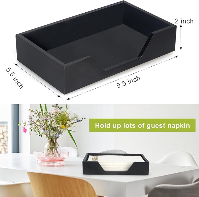 Black Wooden Napkin Holder for Kitchen, Bathroom, Guest Towel Holder - Modern Rustic Farmhouse Style
