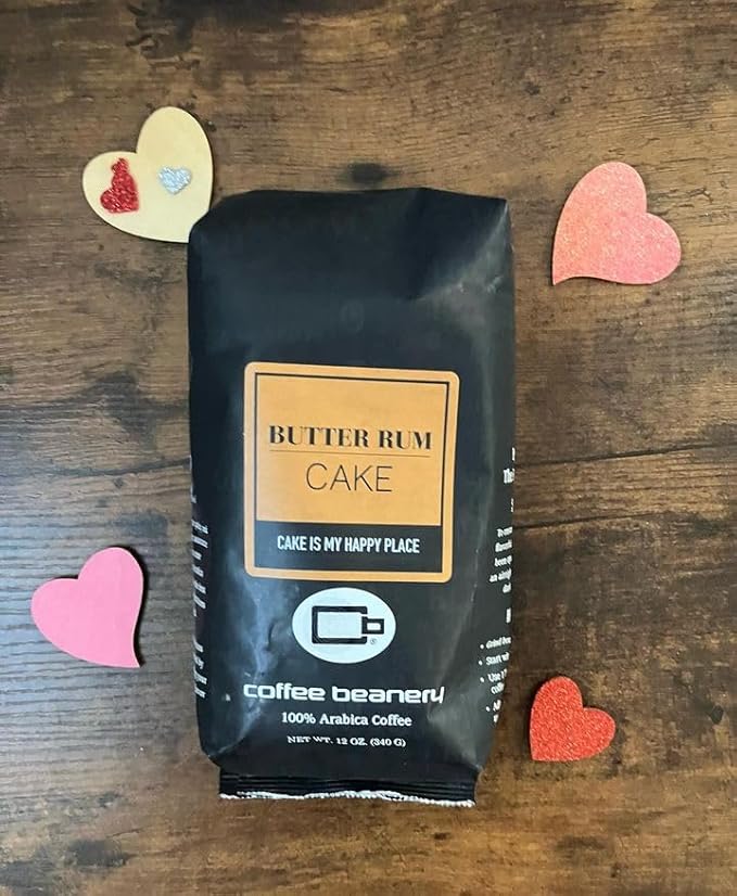 Butter Rum Cake Flavored Coffee, Specialty Arabica Coffee, Medium Roast, 12 ounce, Whole Bean
