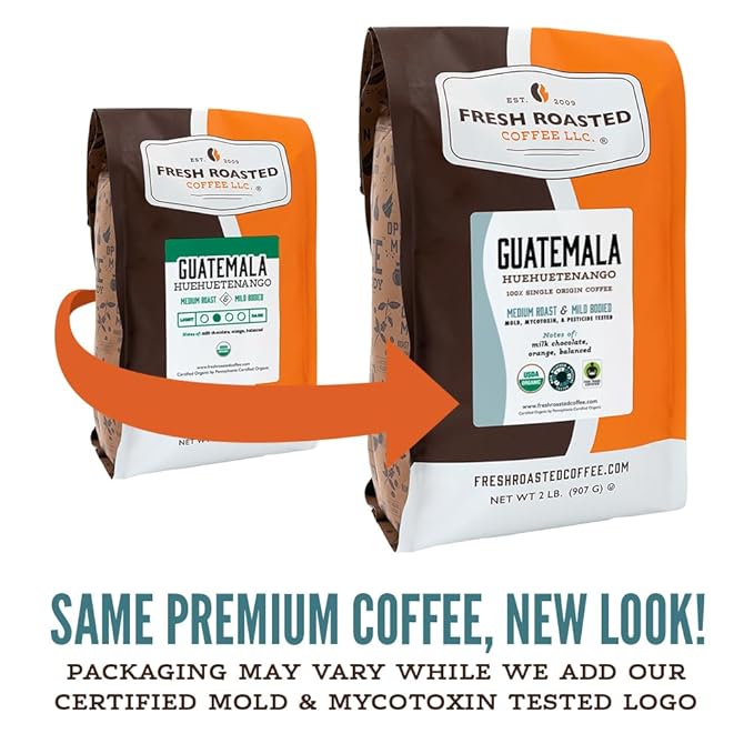 Fresh Roasted Coffee, Organic Guatemala | Single Origin, USDA Organic, Mold & Myco 3rd Party Tested, Kosher | Medium Roast 12 oz Whole Bean