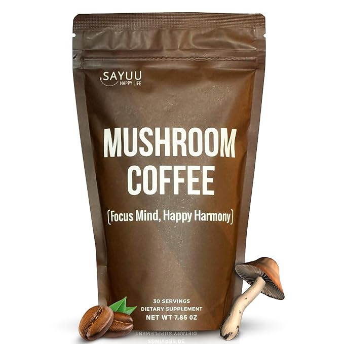 SAYUU Mushroom Coffee Blend – Focus, Energy & Harmony – Vegan, Functional Mushrooms, Cordyceps, Lion’s Mane & Reishi –Dietary Supplement - 30 Servings