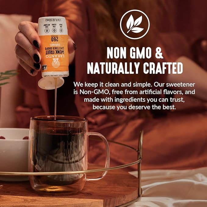 Lakanto Liquid Monk Fruit Extract Drops, Caramel - Erythritol Free Sugar Substitute Sweetener For Tea, Coffee, Smoothies, Yogurt, Cereal, Cocktails, Sugar Free, Vegan, Keto, Zero Sugar (1.76 Fl Oz)