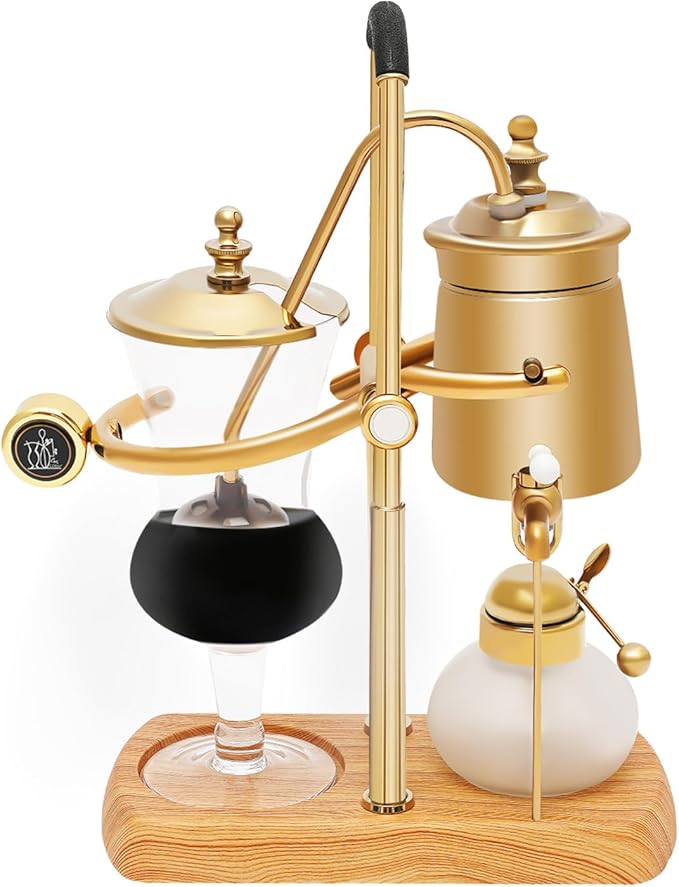 Retro Gold Siphon Coffee Maker - Vintage Vacuum Brewer with Creative Brewing Artistry & Auto-Safety Shutoff, Elegant Kitchen Decor for Home Baristas and Coffee Lovers
