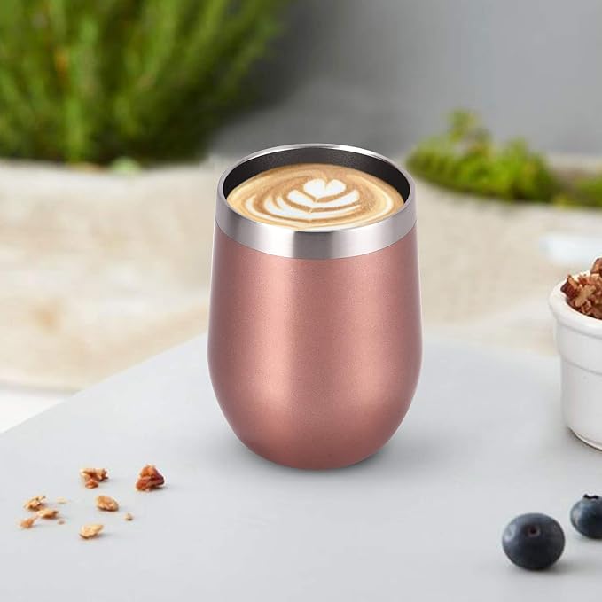 Lifecapido 4 Pack 12Oz Stainless Steel Stemless Wine Glasses, Insulated Wine Tumbler, Stainless Steel Wine Tumbler Cups with Lids and Straws for Coffee, Cocktails, Wine, Champaign, Rose Gold…