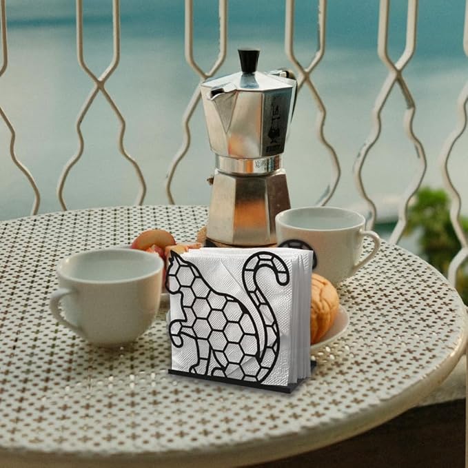Hexagon Cat Decorative Black Metal Napkin Holder for Table, 4.9" x 4.7" x 2" Kitty Animal Standing Napkin Holder for Home Kitchen Restaurant Picnic Party Coffee Bar Dining Room