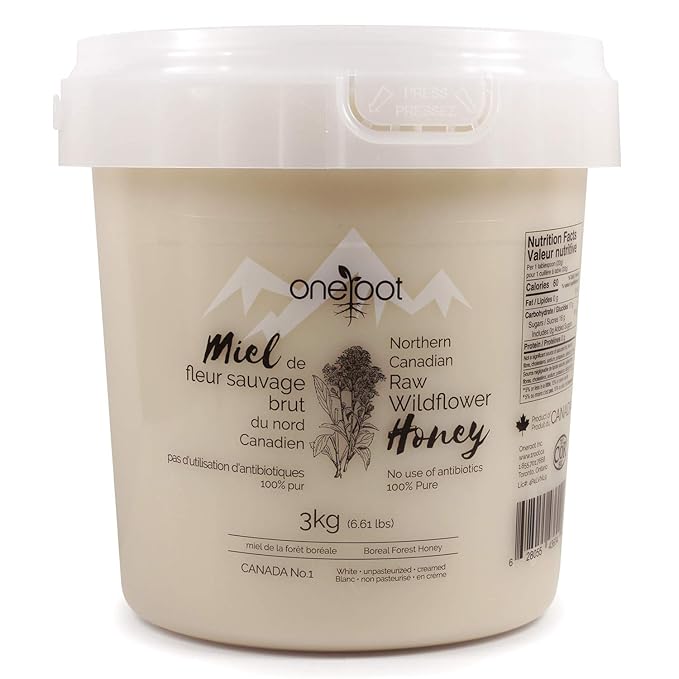 Oneroot 100% Canadian Wildflower Honey - 6.6 lbs, Unheated & Creamed - Nutrient-Rich, Natural Sweetener with Enzymes - Thick & Pure Raw Unfiltered Honey