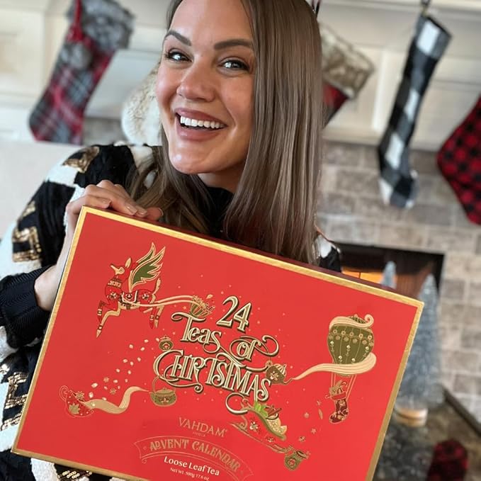 VAHDAM, Assorted Christmas Tea Gift Set (500g/17.63oz) 24 Unique Loose Leaf Teas in Tin Caddies - Exclusive Holiday Gift Box | Christmas Presents For Women, Men & Adults