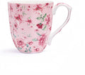 14oz Bone China Coffee Mugs for Women Floral Coffee Mug Tea Cups Novetly Coffee Cups Gift for Women Mom Friends (Pink rose)