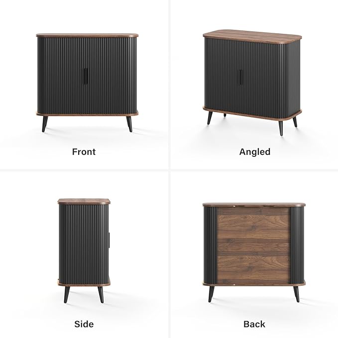 Accent Cabinet with Sliding Doors - Black Sideboard Buffet Cabinet with Storage for Coffee Bar, Console Table - MCM Design Bar Cabinets for Modern Home Décor