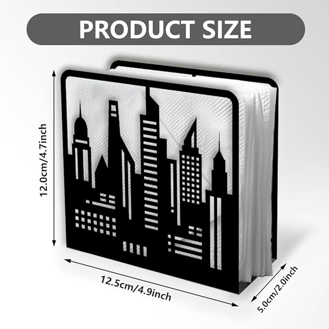 Skyline City Buildings Decorative Black Metal Napkin Holder for Table, 4.9" x 4.7" x 1.9" Skyscraper Standing Napkin Holder for Home Kitchen Restaurant Picnic Party Coffee Bar Dining Room