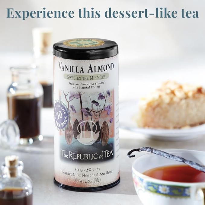 The Republic of Tea - Vanilla Almond Black Tea Tin, 50 Tea Bags, Naturally Caffeinated
