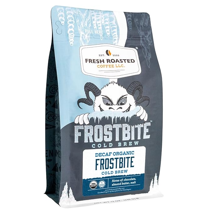 Fresh Roasted Coffee, Organic Decaf Frostbite Cold Brew | Mold & Myco 3rd Party Tested | 12 oz, Medium Roast, Kosher | Whole Bean