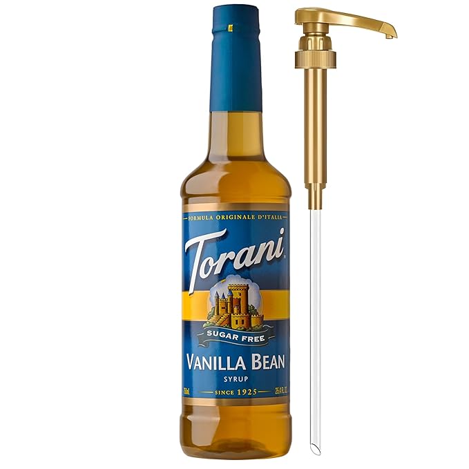 Torani Sugar Free Coffee Syrup, Vanilla Bean Flavoring for Drinks, Zero Calorie, Pump Included, 25.4 Fl Oz