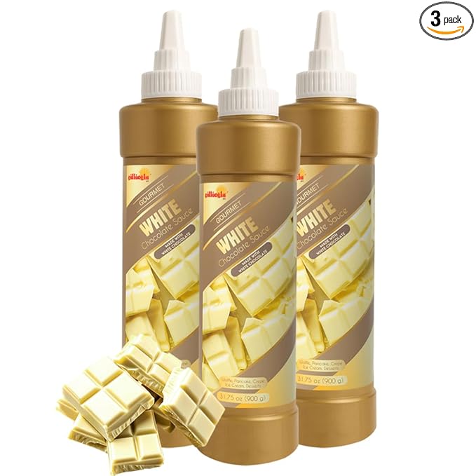 Gulluoglu Topping Sauce – White Chocolate Dessert Sauce, 30.42 fl oz 900g | Squueze Bottle | Perfect for Ice Cream, Cakes & Coffee, Topping (3 pack, White Chocolate)