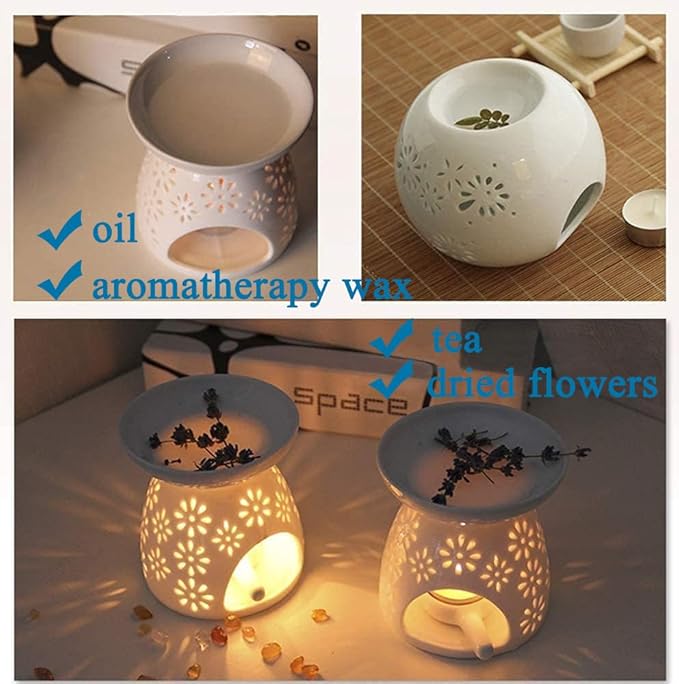 HwaGui - Ceramic Tea Light Holder & Wax Warmer, Aromatherapy Essential Oil Burner, Great Decoration for Living Room, Balcony, Patio, Porch and Garden