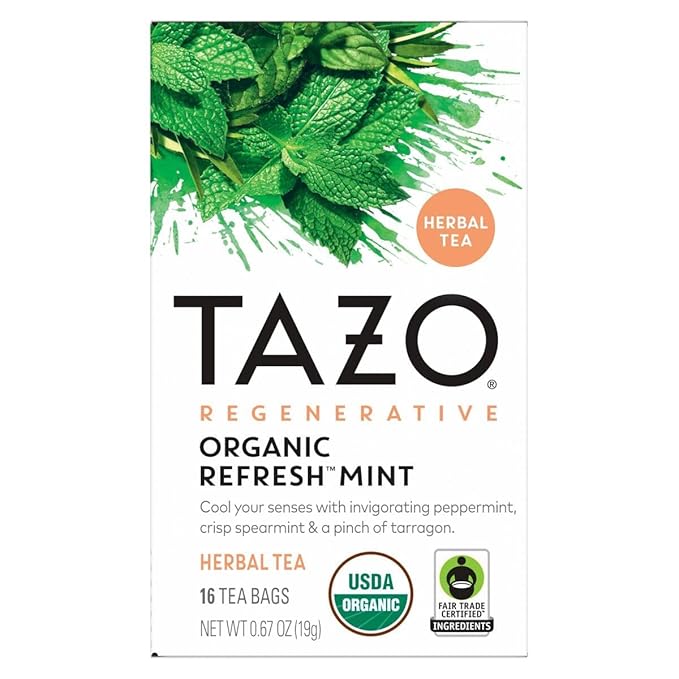 TAZO Tea Bags, Regenerative Organic: Refresh Mint Herbal Tea, & Zen Green Tea 16 CT (1ea) (Variety Pack)