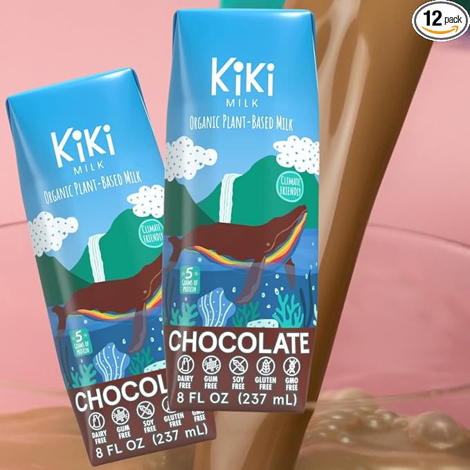 Chocolate Kiki Milk, Organic, Plant Based, Gum Free, GMO Free, Dairy Free, Soy Free, Gluten Free, Glyphosate Free (8 oz • Pack of 12)