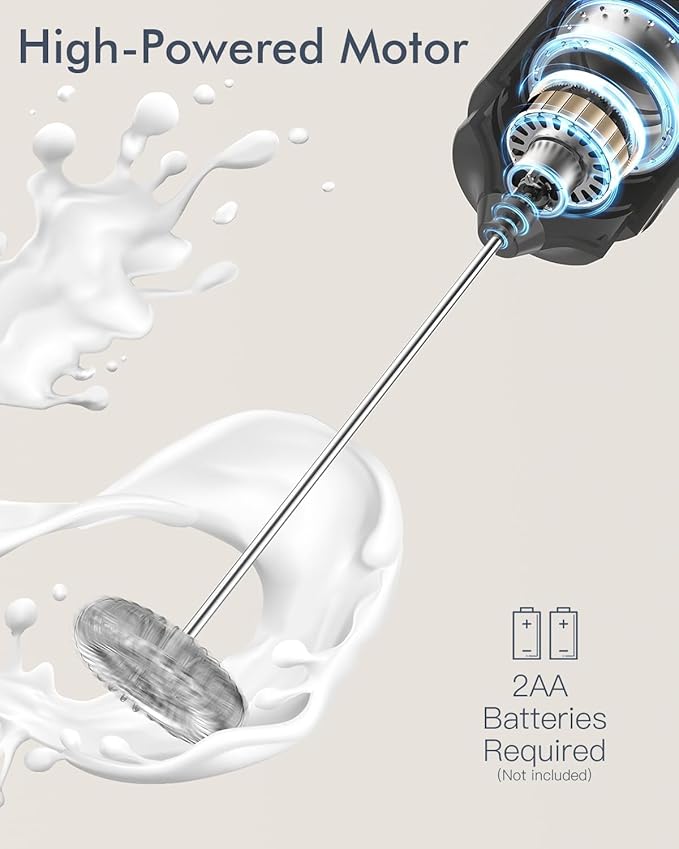 Premium Electric Milk Frother with Storage Cover – Handheld Coffee Foam Maker, Battery Operated, Matte Black – Powerful & Portable Frother for Lattes, Cappuccinos, Hot Chocolate, Matcha & More