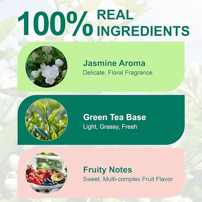 WT WEETEE Fruity Jasmine Green Tea Bags 100 Counts, Flavored Green Tea with Jasmine, Grapes, Passionfruit & Strawberry Aroma, Natural, Balanced & Refreshing