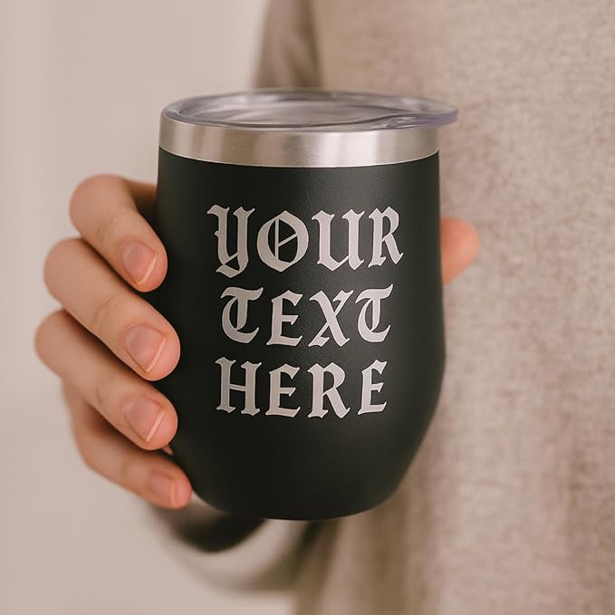 Gifts Inscribed Personalized Wine Tumbler with Lid – Black Custom Text Engraved Stainless Steel Insulated Mug for Hot & Cold Drinks – Customized Bridesmaid, Wedding, or Birthday Gift