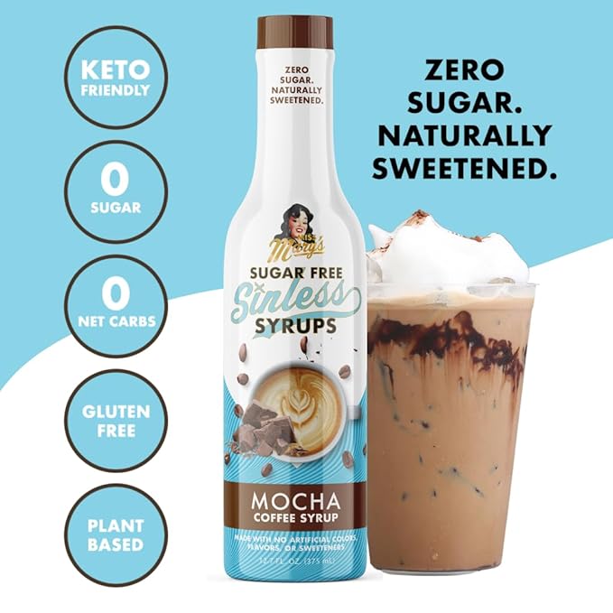 Sugar Free 3pk Mocha Sinless Syrup- Mocha Sugar Free Coffee Syrup, Keto Friendly, Zero Carbs, Plant Based, Natural Ingredients, No Artificial Sweeteners, No Sugar, Diabetic Friendly, Kosher
