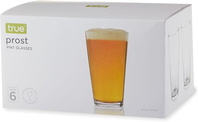 TRUE Stackable Beer Glasses, Pint Glasses for Beers, Water, Iced Coffee, Cocktails, Game Night, Beer Gifts for Men, BBQ Outdoor Party, Home Bar Accessories, Kitchen Glassware, 16 oz, Set of 6