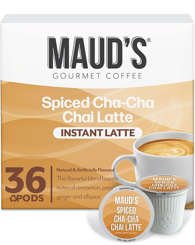 Maud's Spiced Chai Tea Latte, 36 ct, Recyclable Single Serve Tea Pods - 100% Gourmet Blended Tea Leaves, Compatible with Keurig K Cups Maker