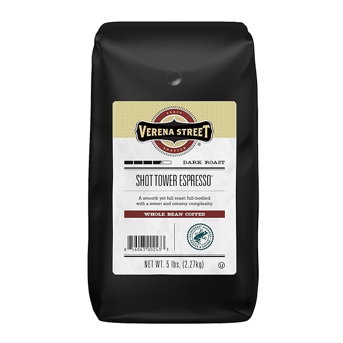 Verena Street 5 Pound Espresso Beans, Shot Tower Espresso Whole Bean, Rainforest Alliance Certified Arabica Coffee