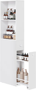 VASAGLE Slim Storage Cabinet, Narrow Freestanding Cabinet with Drawers and Adjustable Shelf, Modern Linen Tower for Living Room Bathroom Bedroom, White UBBK567T14