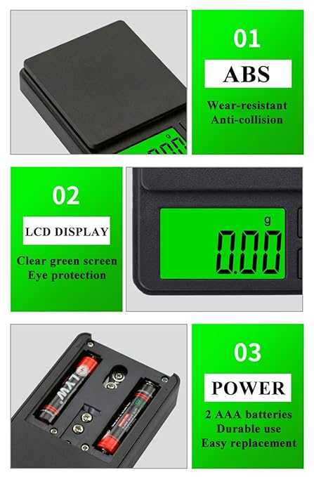Digital Pocket Scales, Portable Precision Gram Scales, Mini Food Scale, Jewelry Scale, Kitchen Scale, with Backlit LCD, 7 Units and Tare Function, for Coffee, Tea, Gold, with Batter (1kg/0.01g)