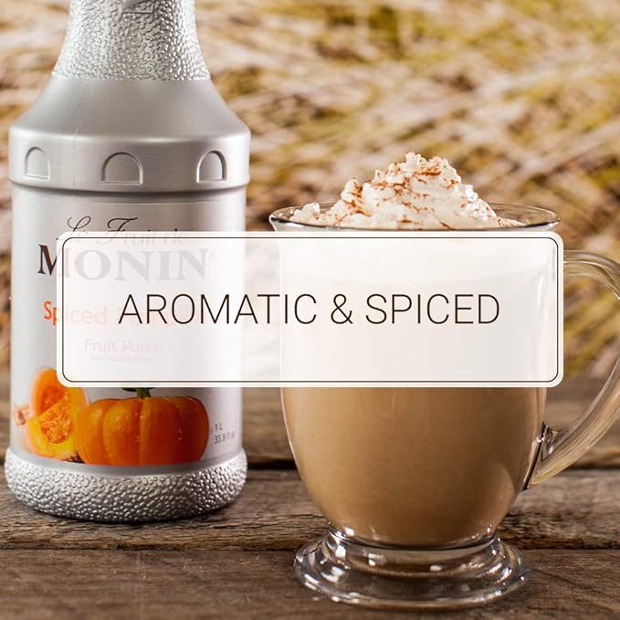 Monin - Spiced Pumpkin Purée, Pumpkin and Cinnamon Flavor, Natural Flavors, Great for Lattes, Milkshakes, Specialty Coffees, and Cocktails, Non-GMO, Gluten-Free (1 Liter)