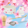 Cute Japanese Matcha Set of 5 Cherry Blossom,Matcha Whisk Set Sakura - Matcha Kit for Making Green Tea-Matcha Tools -Matcha Powder Kit-Starter Gift Set for Tea Lovers-Bowl and Whisk Holder Ceremonial