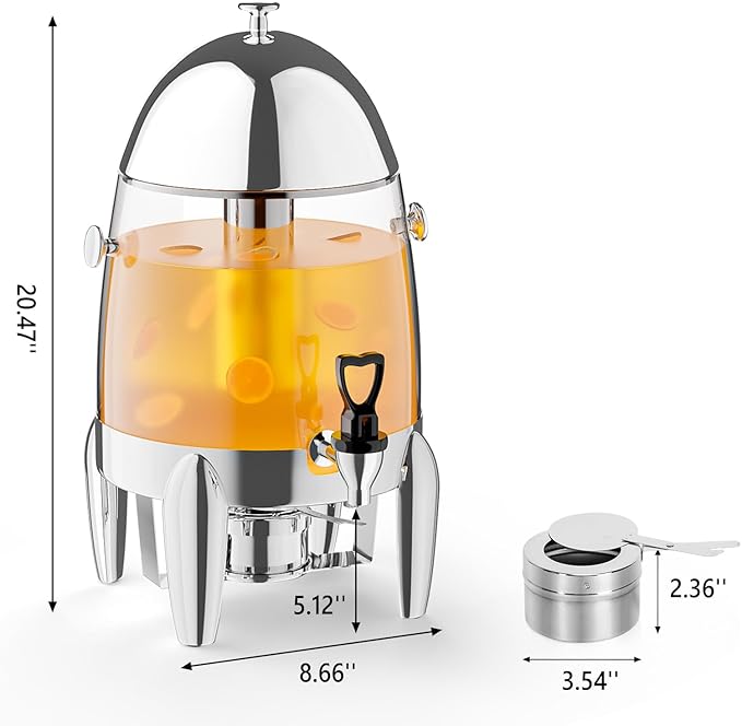 ROVSUN 3 Gallon/12L Beverage Dispenser, Coffee Chafer Urn with Fuel Holder, Drink Dispenser Water Juice Dispenser with Ice Container Spigot, Hot & Cold Drinks for Party Catering Buffet, Plastic