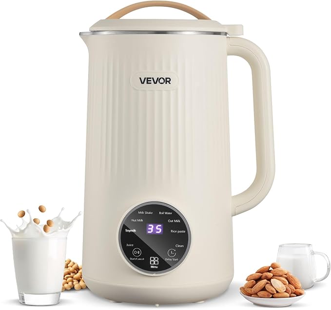 VEVOR 8-in-1 Nut Milk Maker, 34 oz Soy Milk Maker with 180W Blending, for Homemade Oat, Nut, Soy, Juice, Milkshake, Rice Cereal, Plant-Based Beverages with Self-Cleaning, Boil Water, 12-Hour Delay