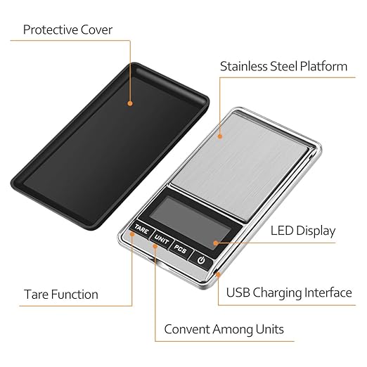 Portable Pocket Scale Jewelry Scale Mini Diamond Gold Coin Small Items Weight Gram Weigh Pocket Tool LCD Display Steel Body 300g X 0.1g - Sliver