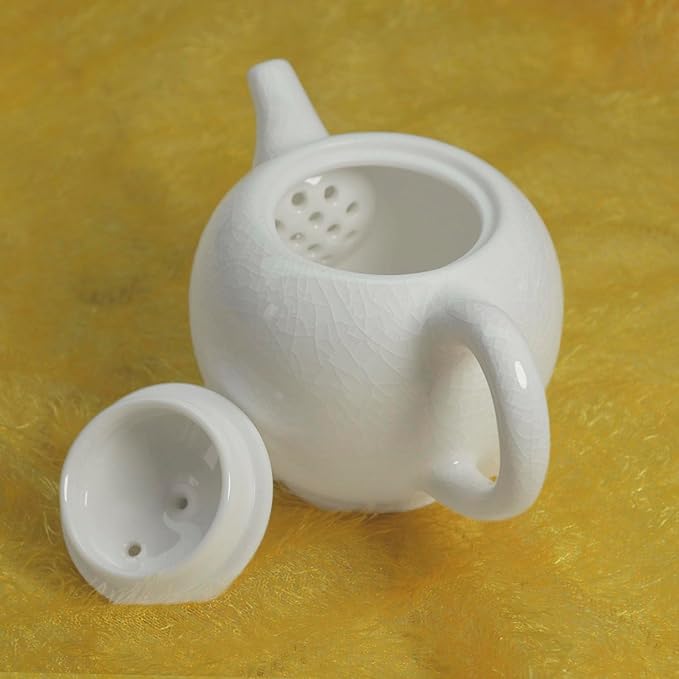 Liang baobao Porcelain Teapot, 10oz Tea Pot Small Teapot Chinese Tradition Ice Crack Glaze Ceramic Tea kettle (White)