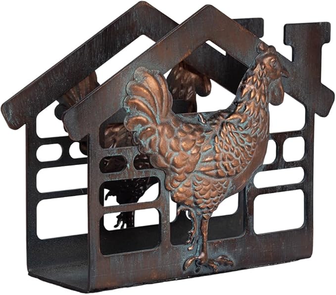 Metal Napkin Holder for Table, Metal Rooster Statue Decor Paper Napkin Holder, Antique Copper Napkin Dispenser with Non-Slip, Napkin Stand Tabletop Gift for Kitchen Dining Room Coffee Shop Bar