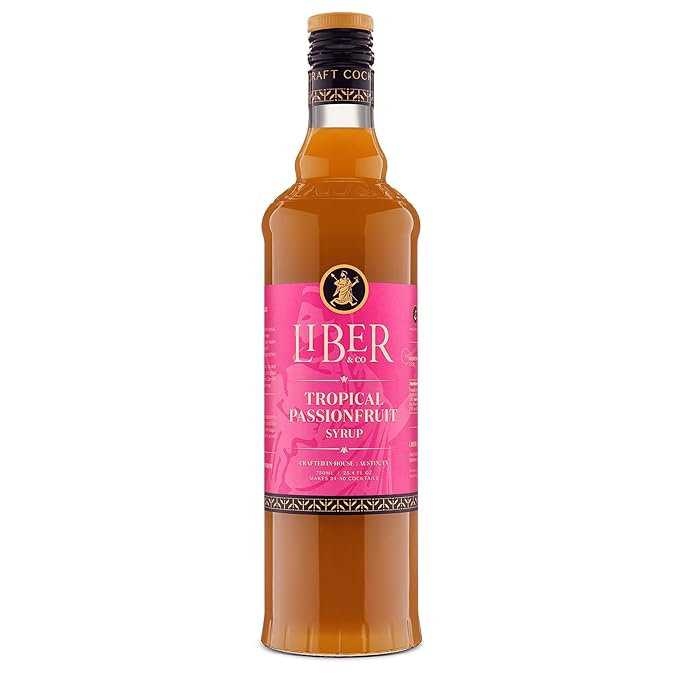 Liber & Co. Tropical Passion Fruit Syrup - Makes 50 Drinks - 50% Passionfruit Juice - Perfect for Craft Cocktails, Hurricanes, Margaritas, Tiki Drinks & Sodas (25.4 oz)