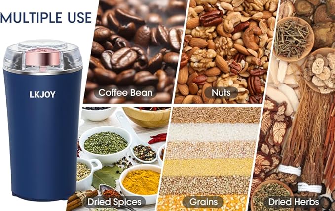 Electric Herb Grinder 200W Powerful Food Processor for Coffee Beans, Spices, Grains, Nuts - Espresso Mill With Brush, One Touch Push-Button Control, American Standard