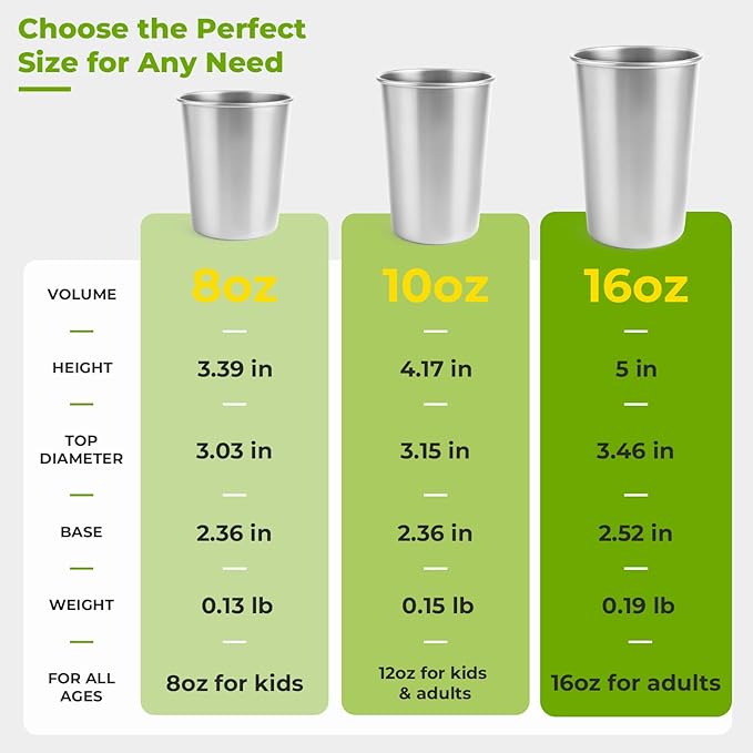 8 Pack 8oz Stainless Steel Cups, Stainless Steel Stacking Beer Pint Cups, Stainless Steel Water Tumbler for Home, Party, Camping, Outdoor, Stackable Drinking Glasses, Reusable, BPA Free