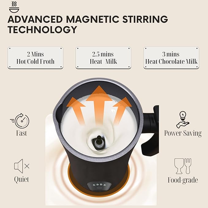 Milk Frother, Electric Milk Frother and Steamer, Frother for Coffee, Automatic 4-in-1 Cold Foam Maker, Milk Steamer mixer and Foam machine With Temperature Control,11.8oz/350ml Capacity